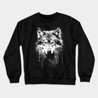 Black and White Paint Dripping Wolf Tee Crewneck Sweatshirt